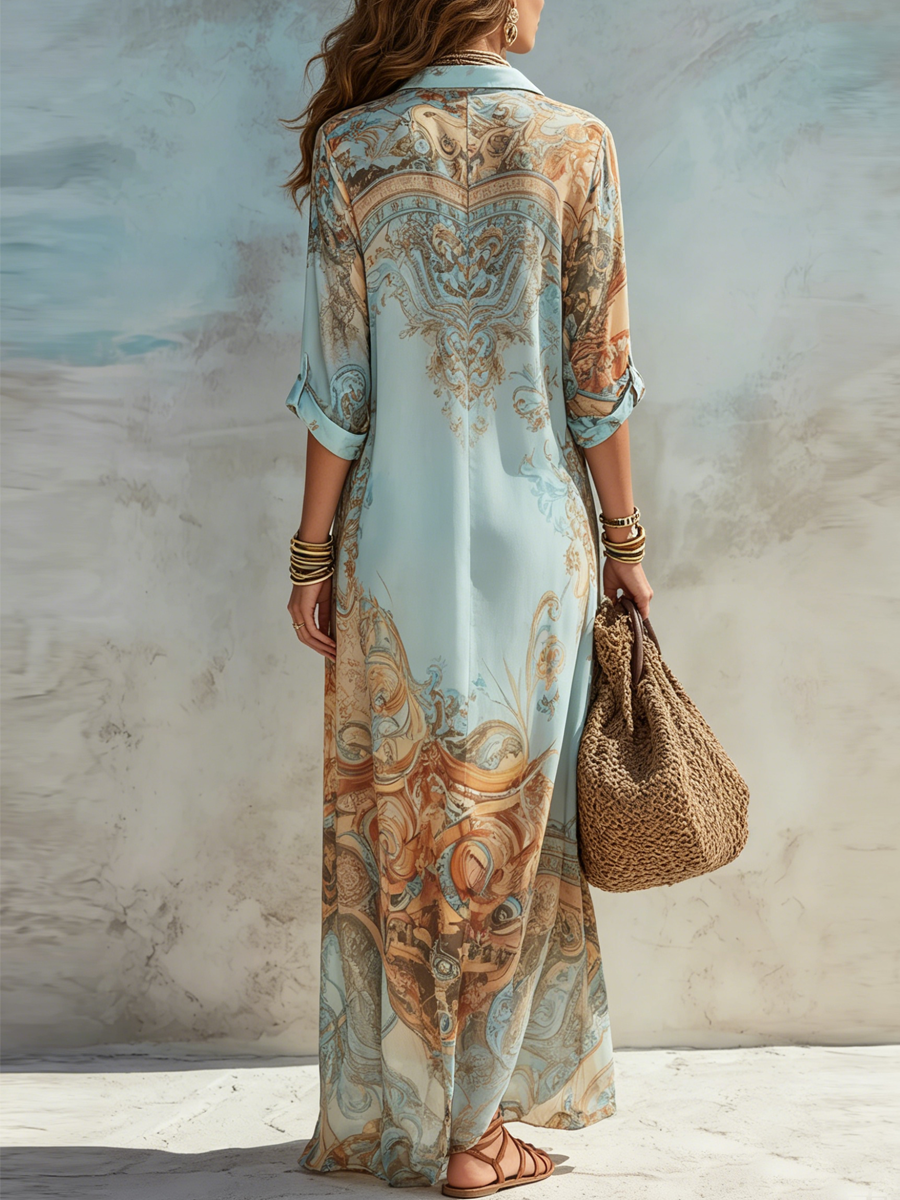 Coralie Baroque Print Shirt Maxi Dress