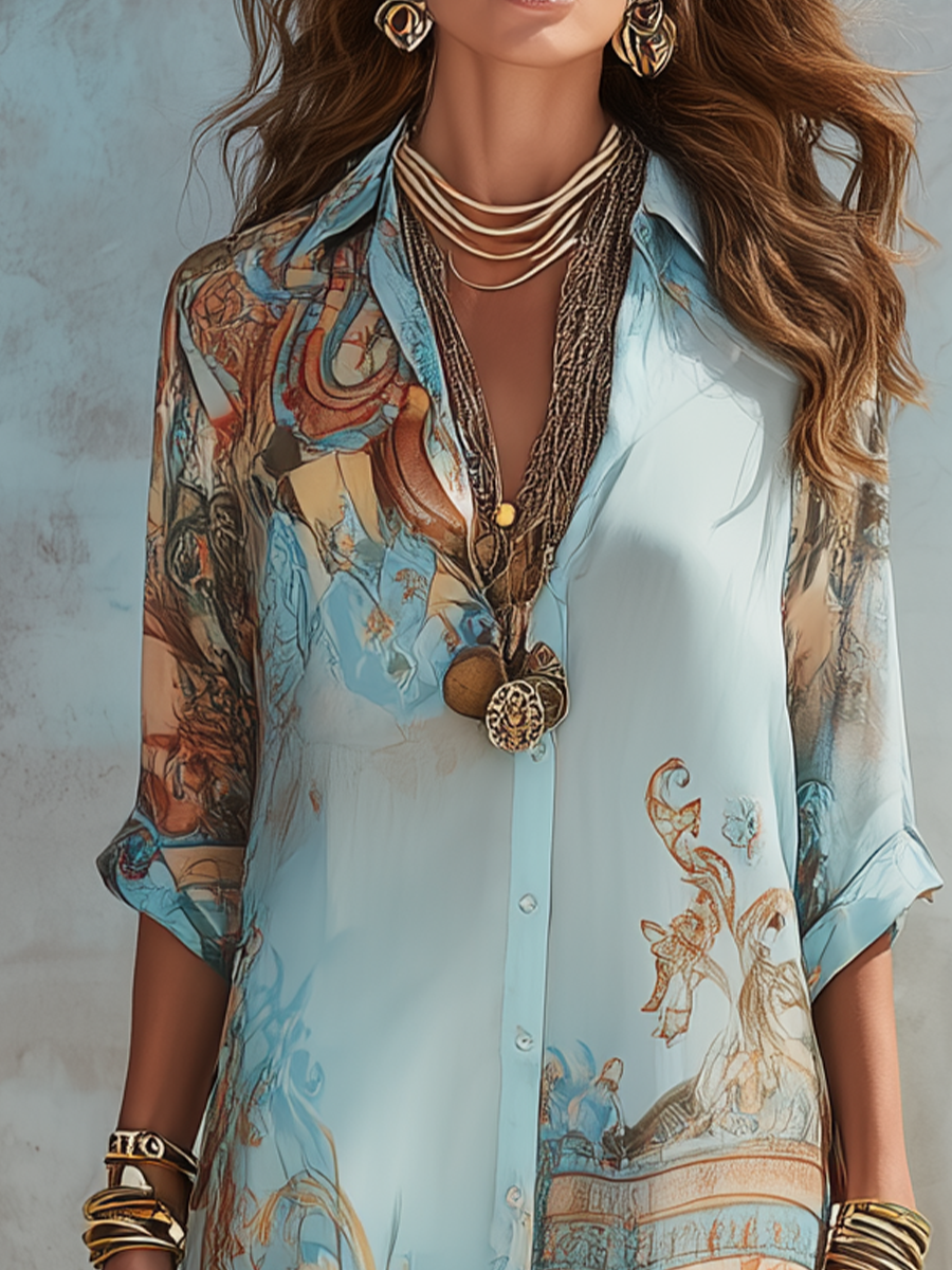 Coralie Baroque Print Shirt Maxi Dress