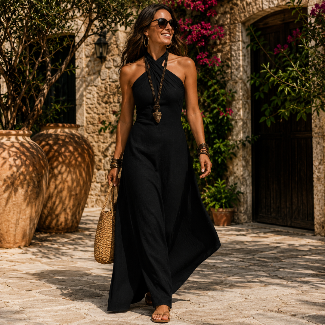 Agatha Crossover Halter Maxi Dress