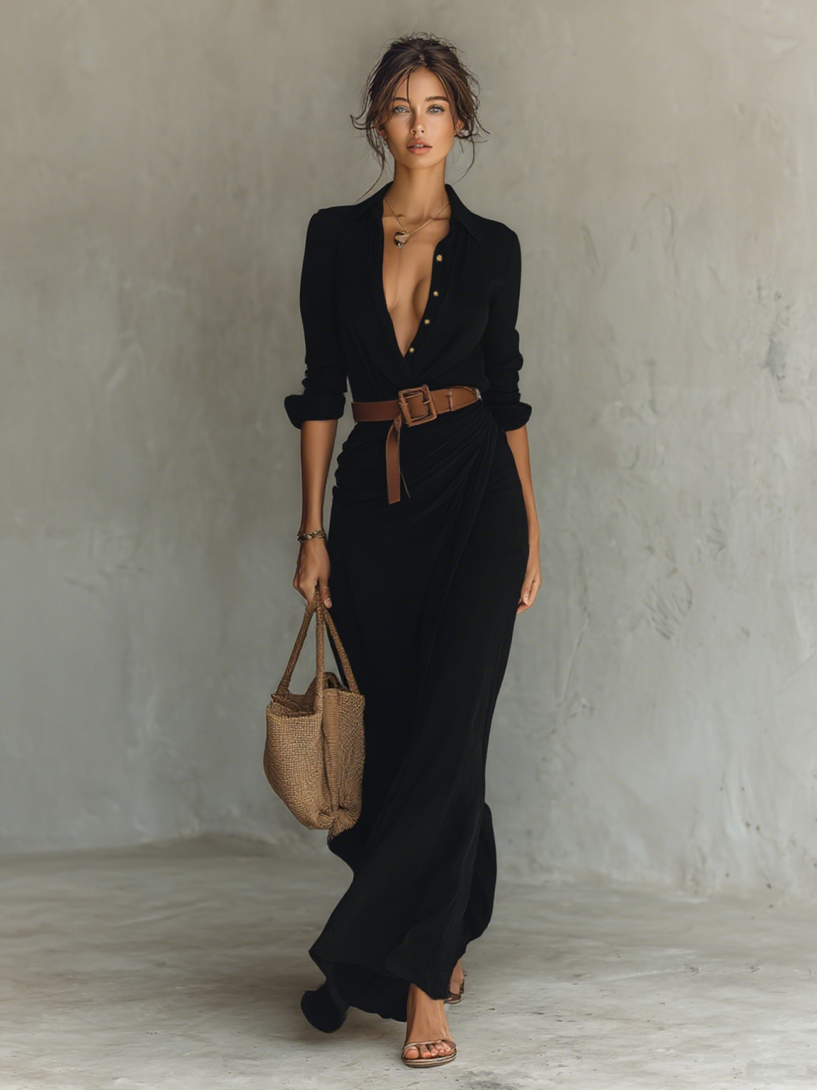 Audrey Belted Lapel Maxi Dress