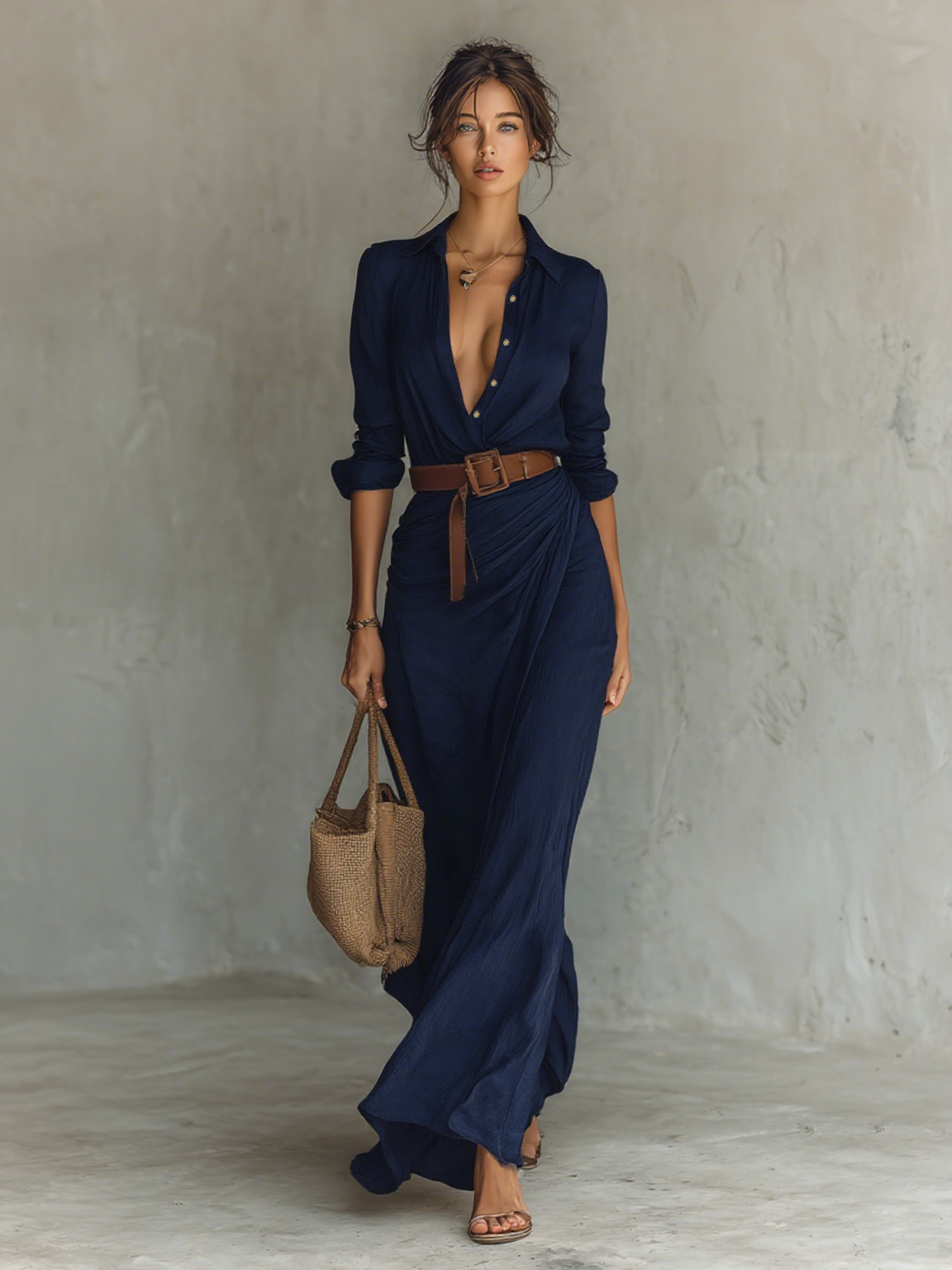 Audrey Belted Lapel Maxi Dress