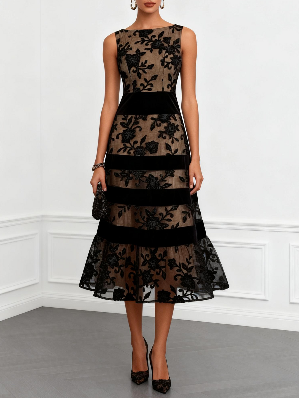 Sienna Floral Mesh Midi Dress