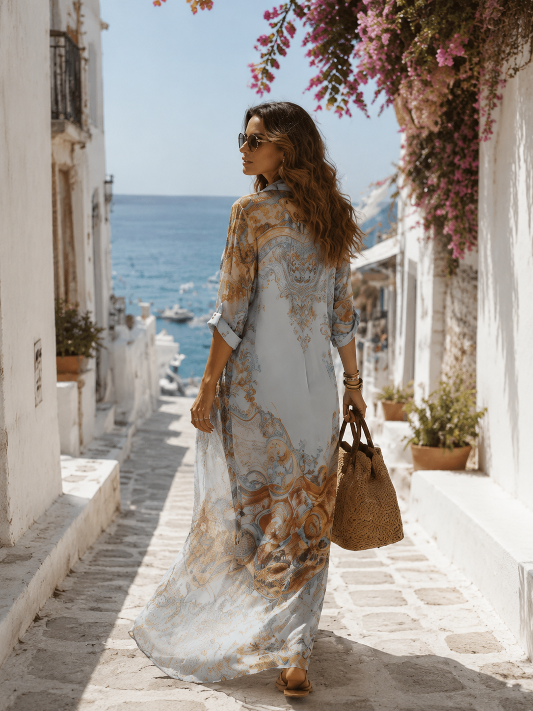 Coralie Baroque Print Shirt Maxi Dress
