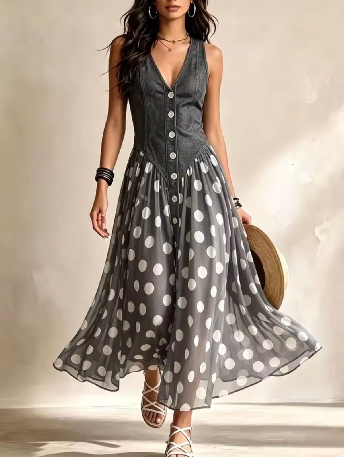 Bianca Polka Dot Chiffon Midi Dress
