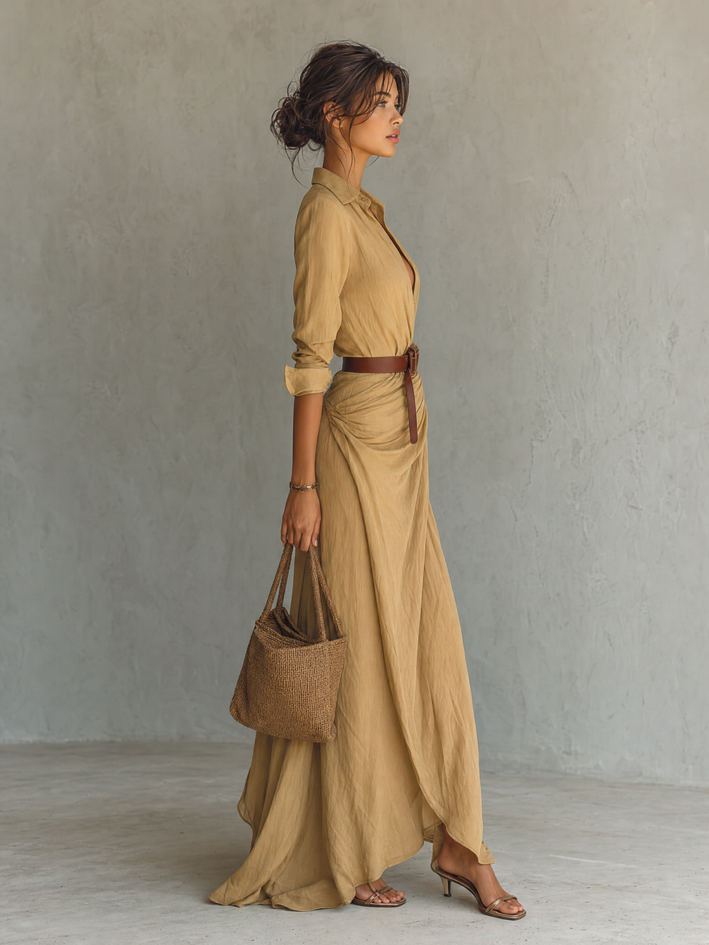 Audrey Belted Lapel Maxi Dress