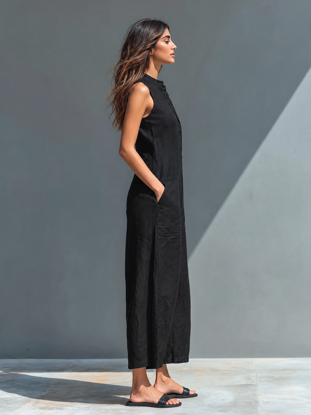 Nora Linen-Blend Button Jumpsuit