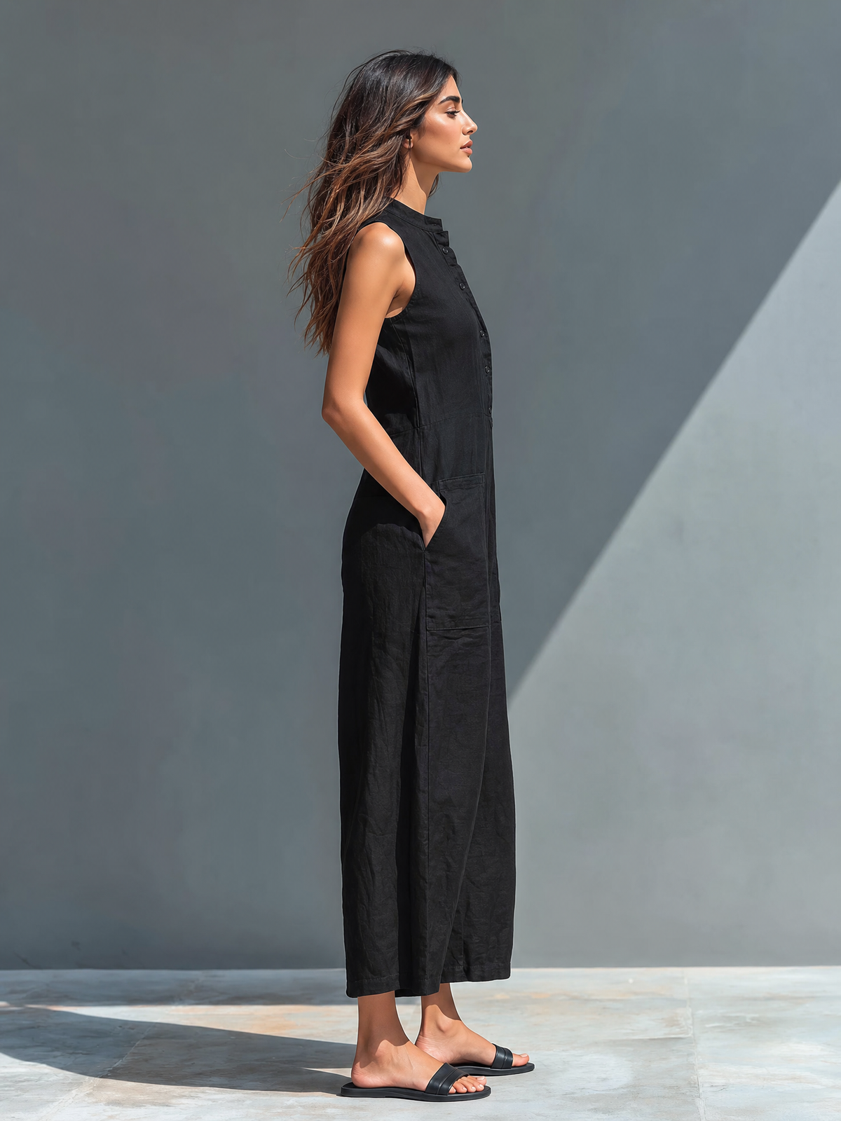 Nora Linen-Blend Button Jumpsuit