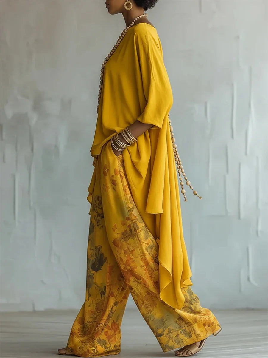 Rivière Printed Asymmetric Pants Set