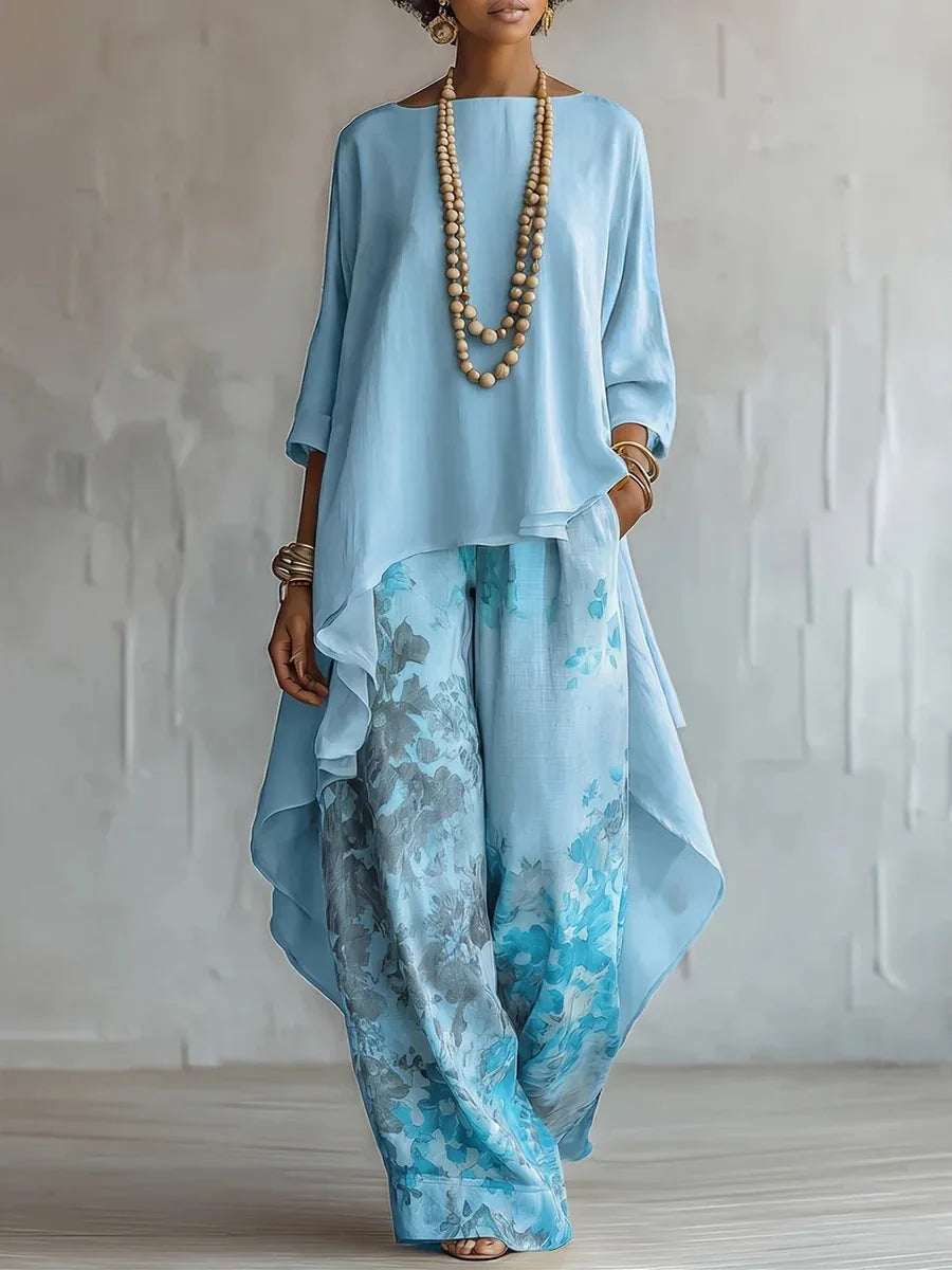 Rivière Printed Asymmetric Pants Set
