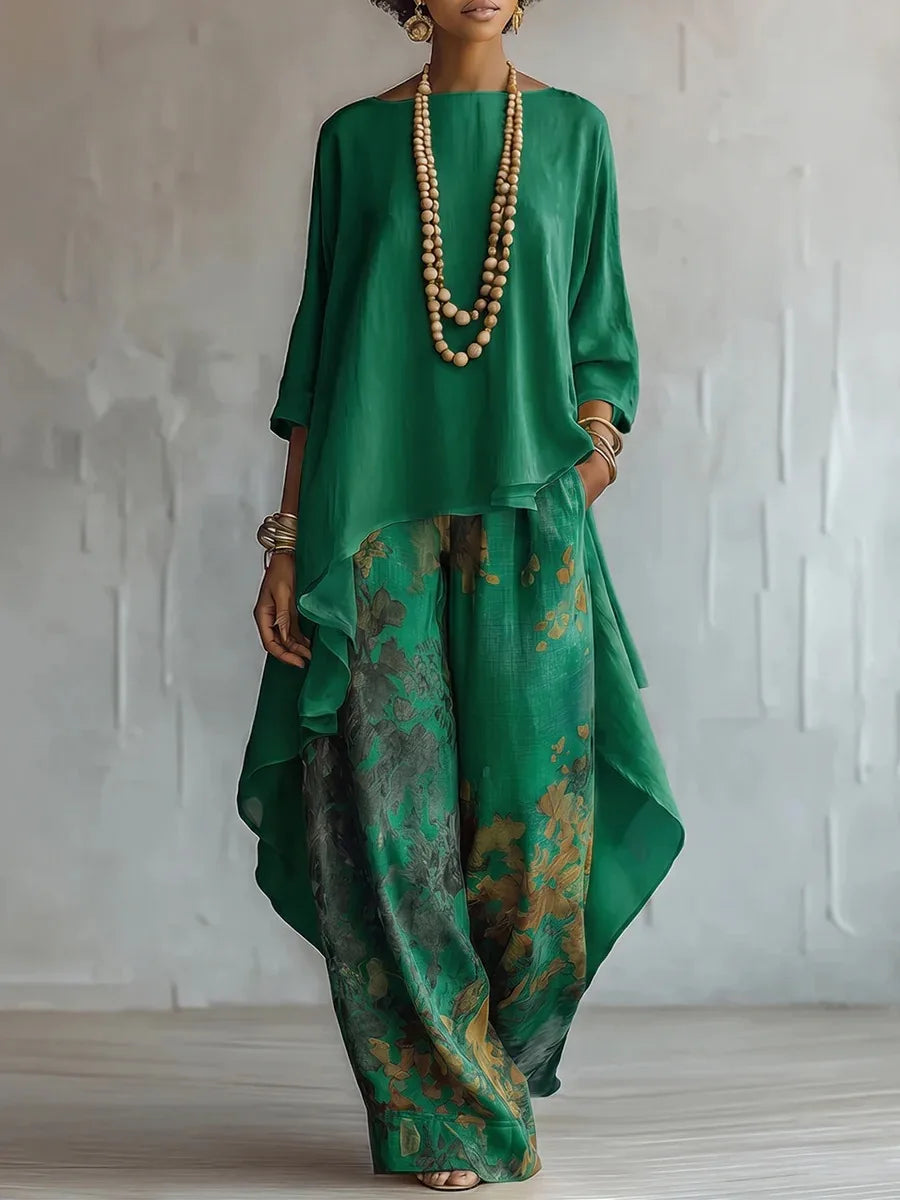 Rivière Printed Asymmetric Pants Set