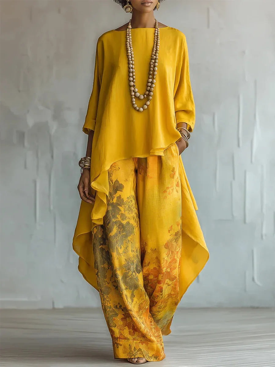 Rivière Printed Asymmetric Pants Set