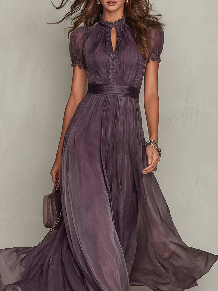 Violet Keyhole Lace-Trim Maxi Dress
