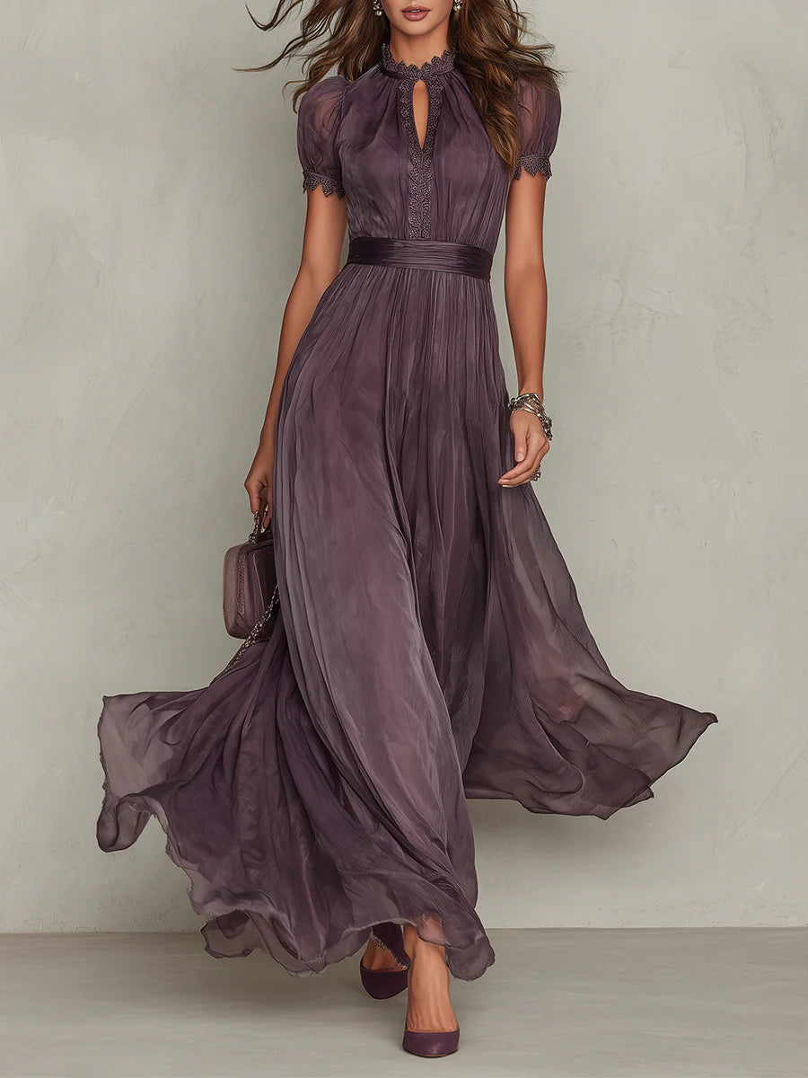 Violet Keyhole Lace-Trim Maxi Dress