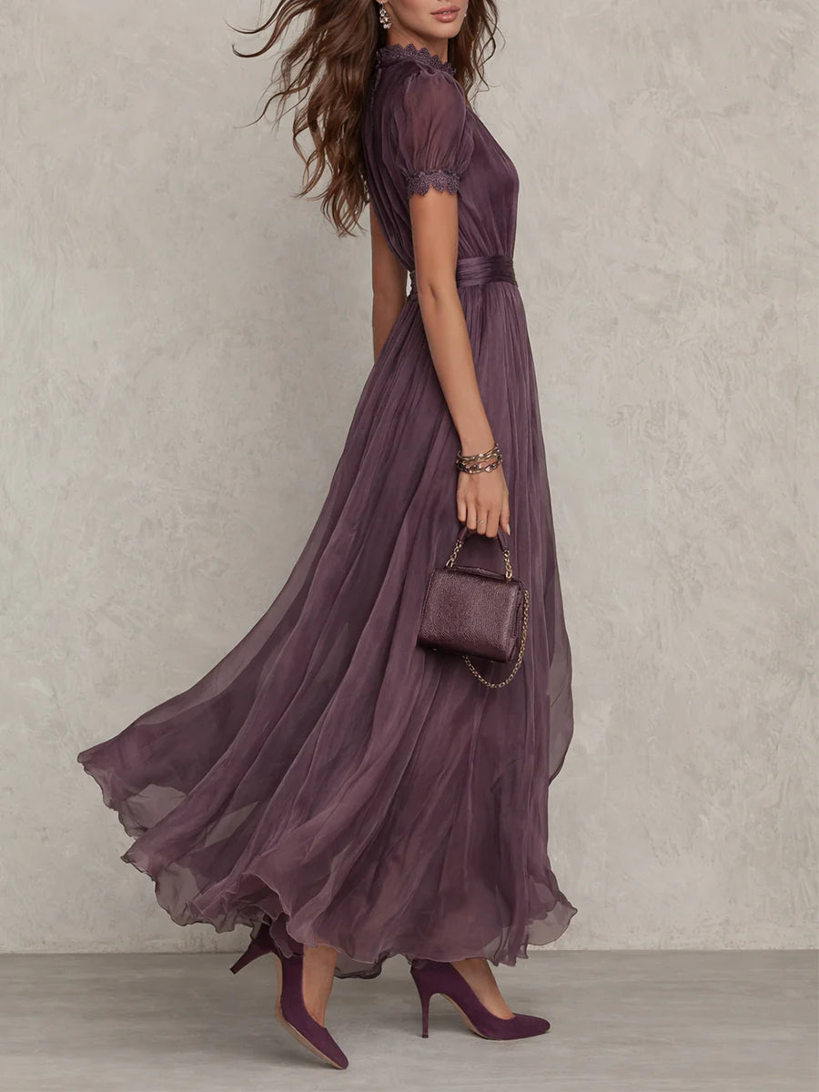 Violet Keyhole Lace-Trim Maxi Dress