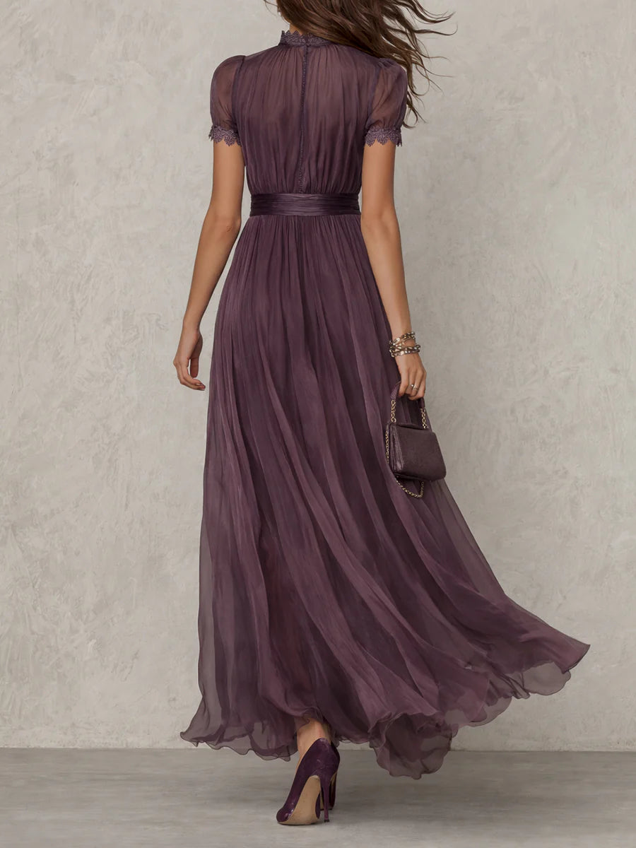 Violet Keyhole Lace-Trim Maxi Dress