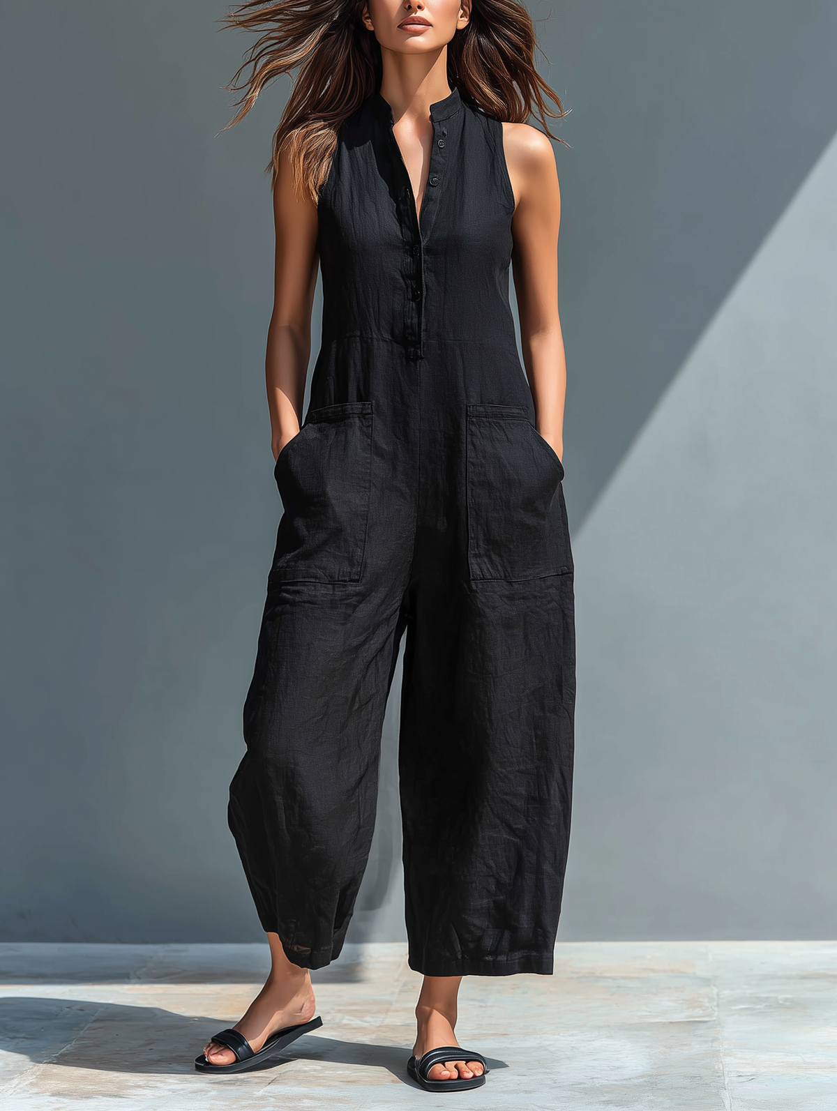 Nora Linen-Blend Button Jumpsuit