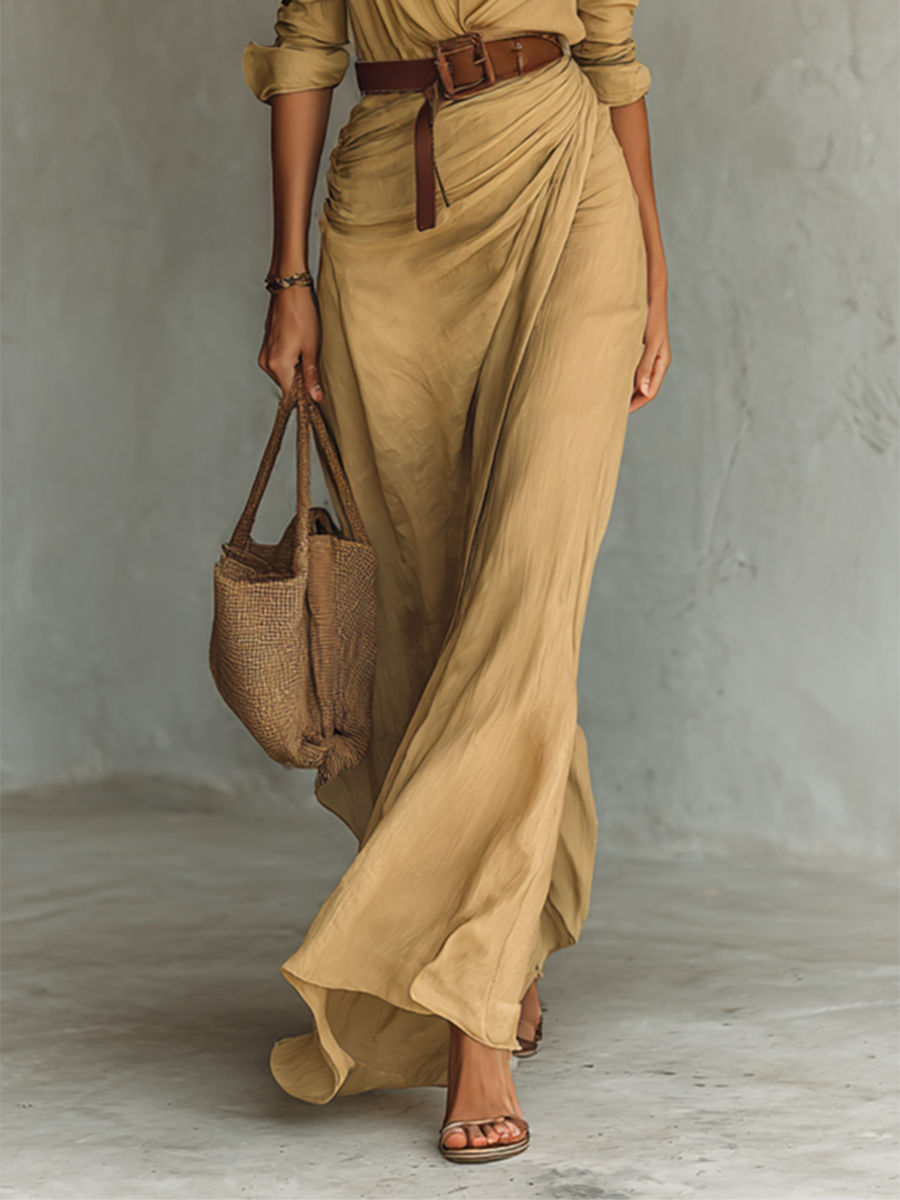 Audrey Belted Lapel Maxi Dress