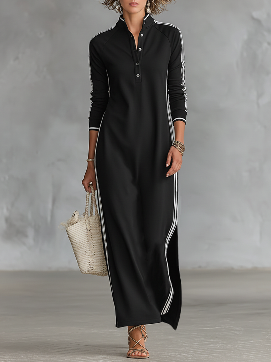 Hazel Collared Sweatshirt Maxi Dress