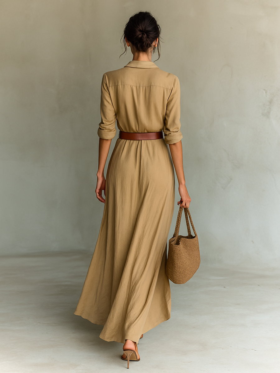 Audrey Belted Lapel Maxi Dress